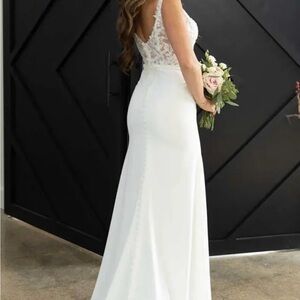 Stella York White Lace-Back Bridal Gown